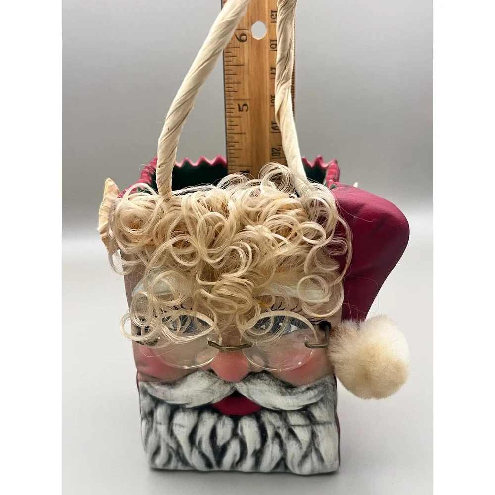 Vtg Santa Claus Ceramic Decorative‎ Gift Bag Vase Burgundy Christmas Decor 4.5